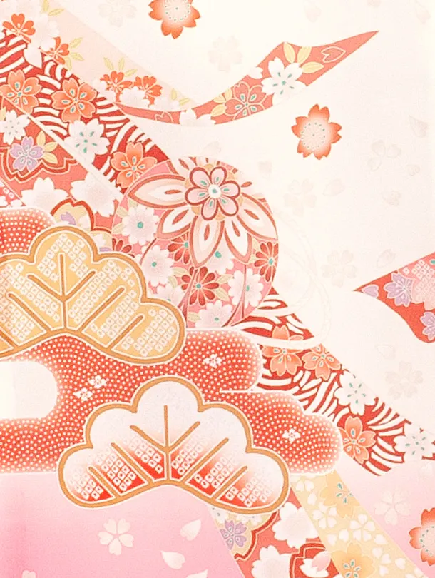 女児産着 お宮参りD0115 単衣 鞠 のし 桜 白ピンク