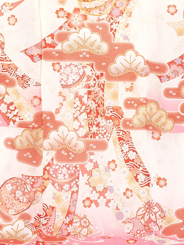 女児産着 お宮参りD0115 単衣 鞠 のし 桜 白ピンク