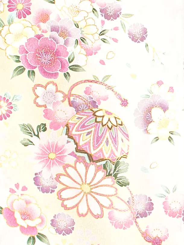 女児産着 お宮参りD0116 単衣 白クリーム 花車