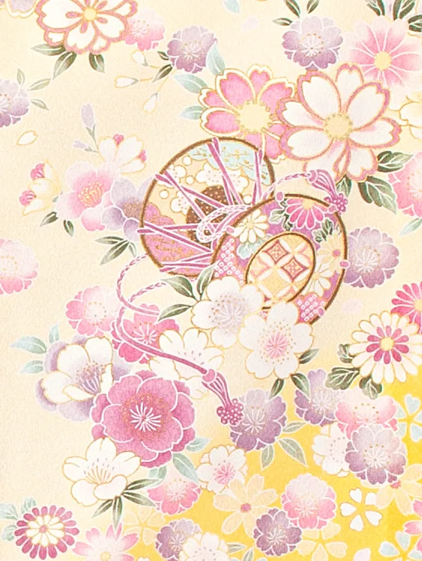 女児産着 お宮参りD0117 単衣 黄色クリーム 鞠