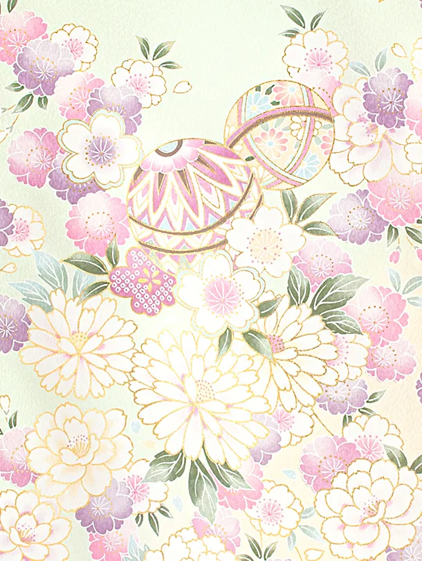 女児産着 お宮参りD0118 単衣 薄緑 鞠