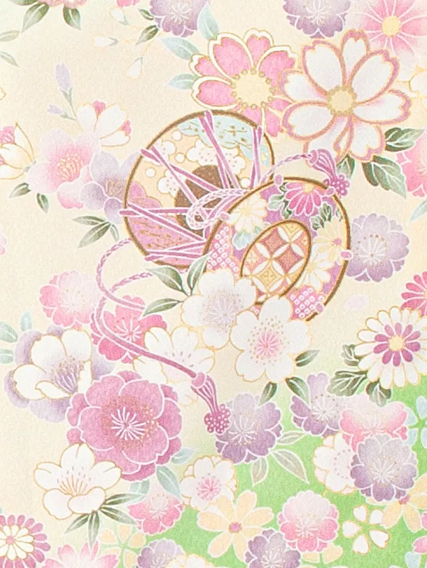 女児産着 お宮参りD0118 単衣 薄緑 鞠