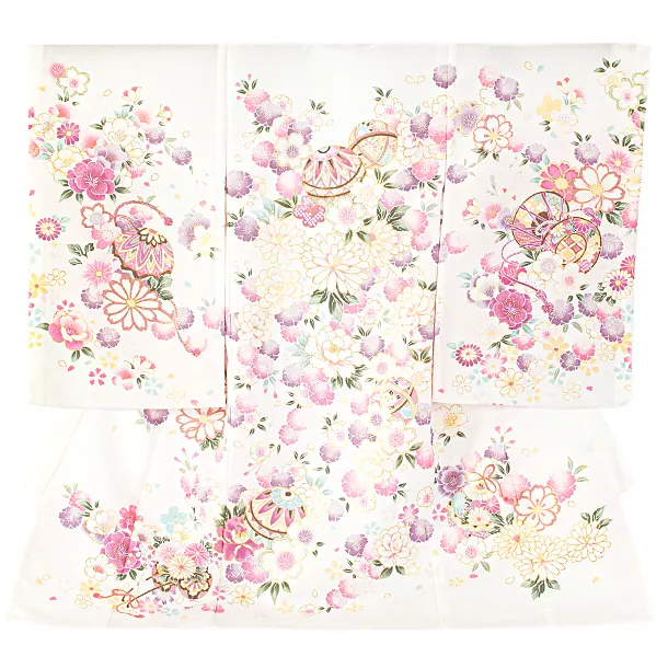 女児産着 お宮参りD0119 単衣 白 鞠 桜