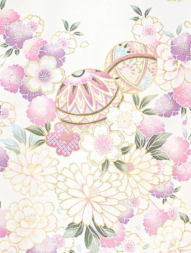 女児産着 お宮参りD0119 単衣 白 鞠 桜