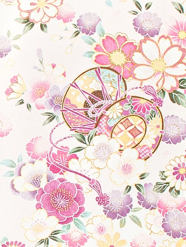 女児産着 お宮参りD0119 単衣 白 鞠 桜