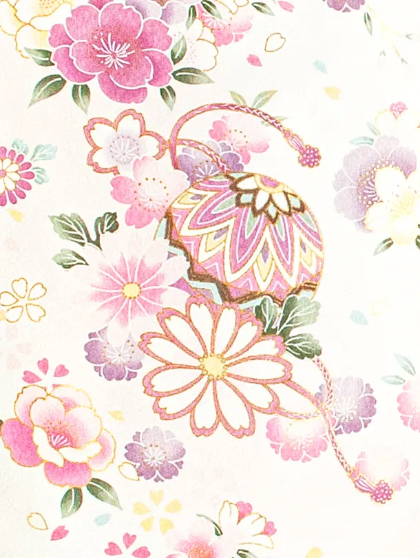 女児産着 お宮参りD0119 単衣 白 鞠 桜