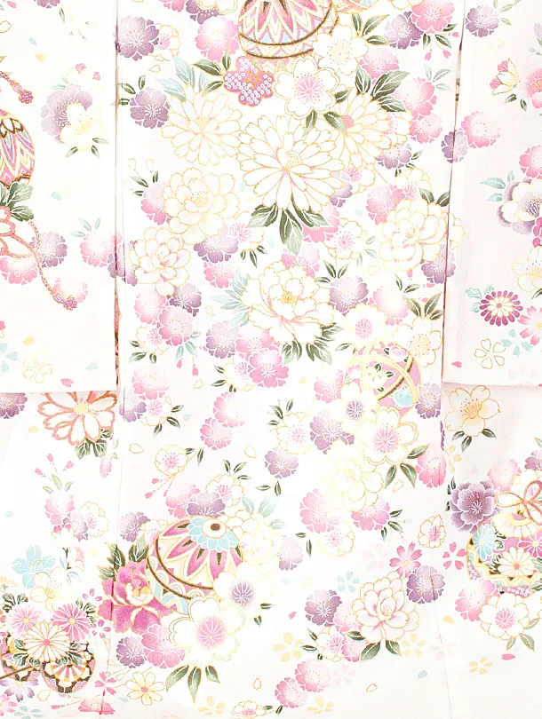 女児産着 お宮参りD0119 単衣 白 鞠 桜