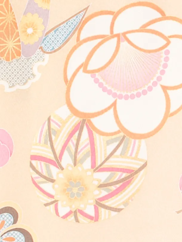 女児産着 お宮参りD0120 薄オレンジ 鞠 梅 地紋