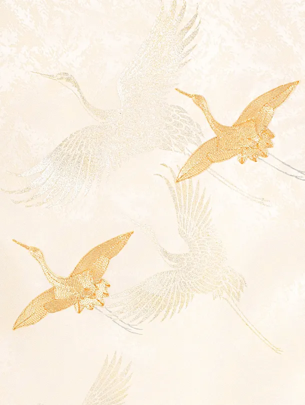 男児女児 産着 お宮参りD0121 薄クリーム 金鶴