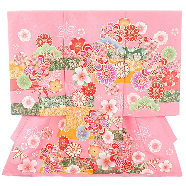 女児産着 お宮参りD0122ピンク ねじり梅 桜