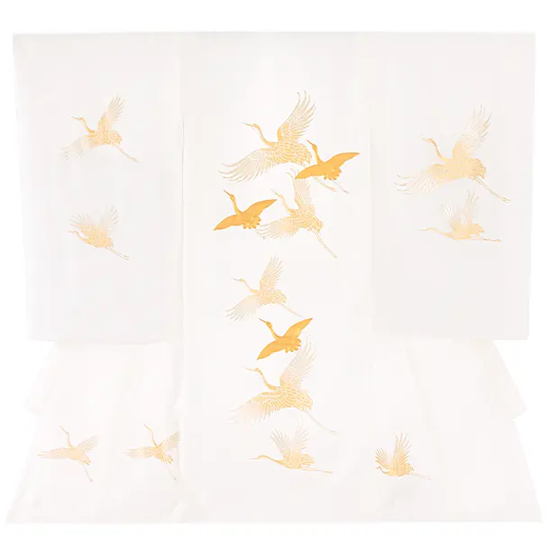 【正絹】男児女児 産着 お宮参りD0123 白 金銀鶴