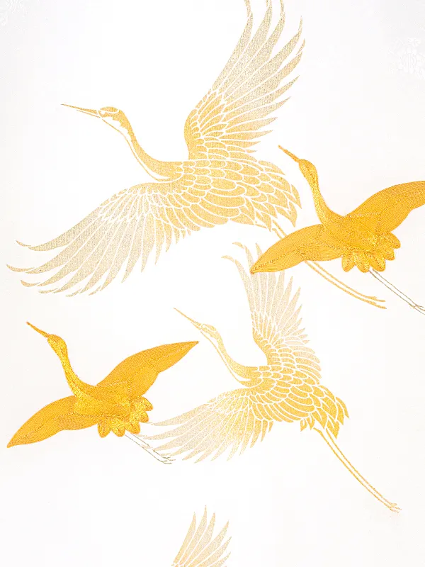 【正絹】男児女児 産着 お宮参りD0123 白 金銀鶴