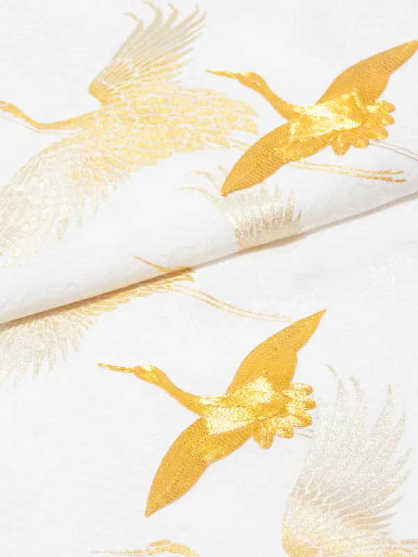 【正絹】男児女児 産着 お宮参りD0123 白 金銀鶴