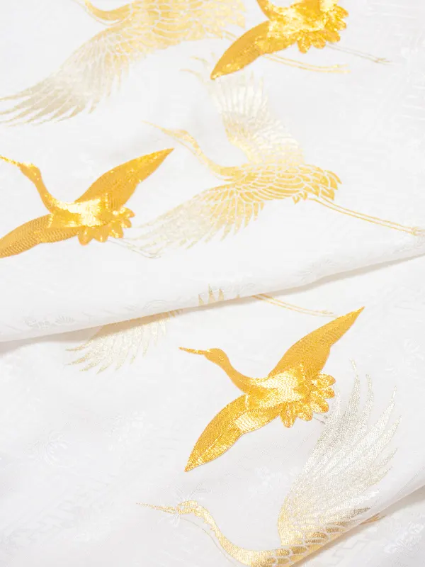 【正絹】男児女児 産着 お宮参りD0123 白 金銀鶴