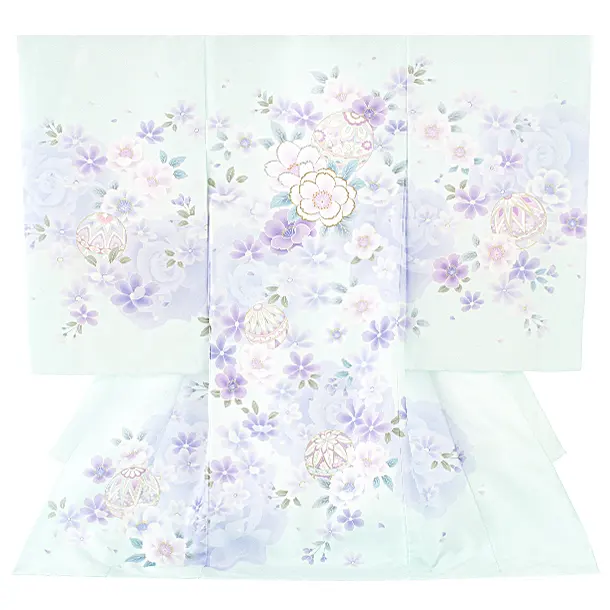 女児産着 お宮参りD0124 ミント 鞠 牡丹