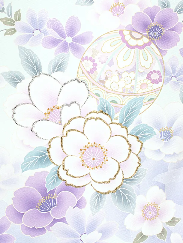 女児産着 お宮参りD0124 ミント 鞠 牡丹