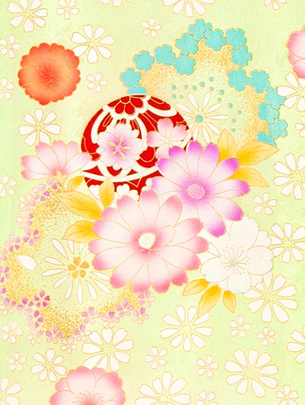 【正絹】女児産着 お宮参りD0126 ひわオレンジ 鞠と花 ししゅう