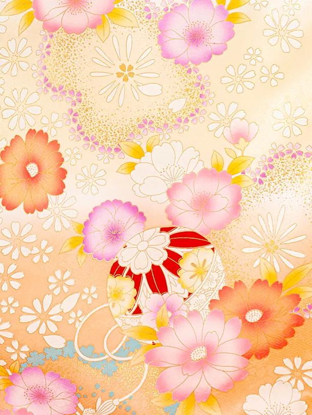 【正絹】女児産着 お宮参りD0126 ひわオレンジ 鞠と花 ししゅう