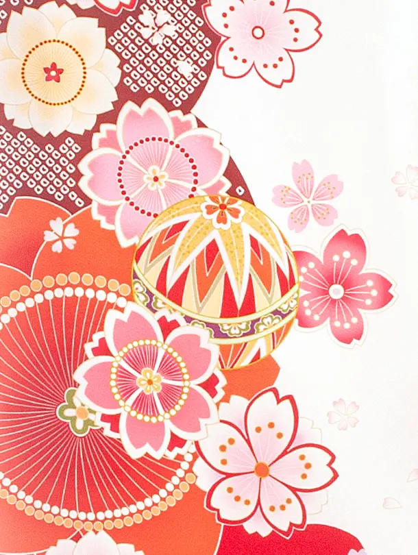 女児産着 お宮参りD0127 白赤 桜鞠 市松 ししゅう