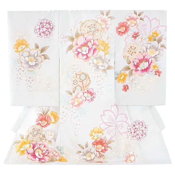 女児産着 お宮参りD0129 月白色 牡丹 藤鞠 ししゅう