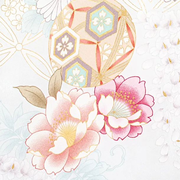 女児産着 お宮参りD0129 月白色 牡丹 藤鞠 ししゅう