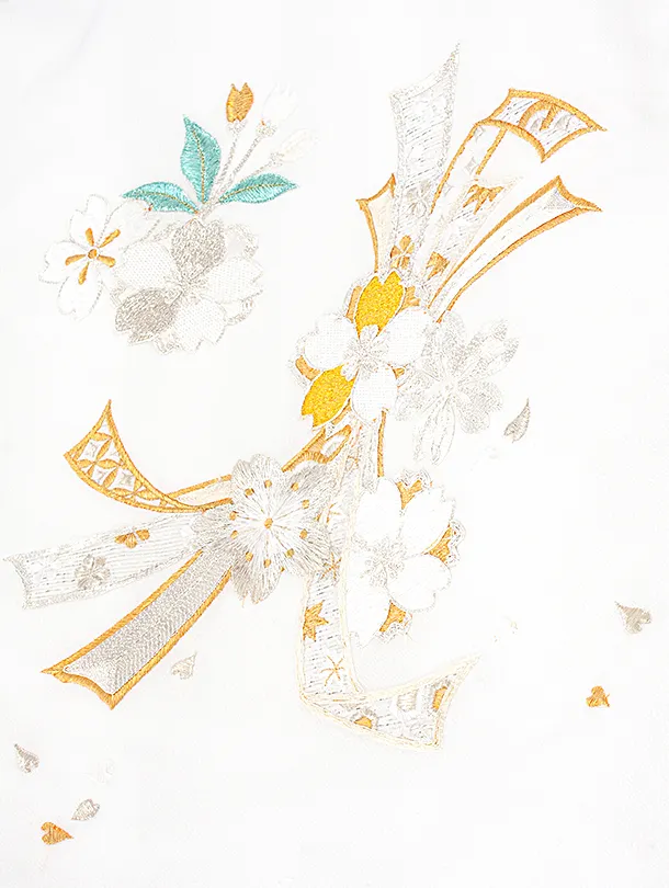 女児産着 お宮参りD0132 白 桜束ねのし 金銀 色ししゅう