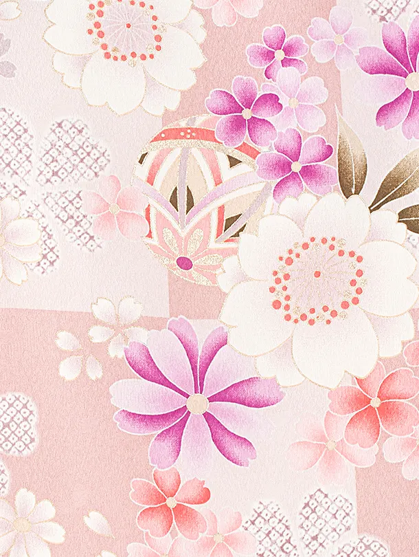 女児産着 お宮参りD0133 ピンクベージュ 桜 市松模様