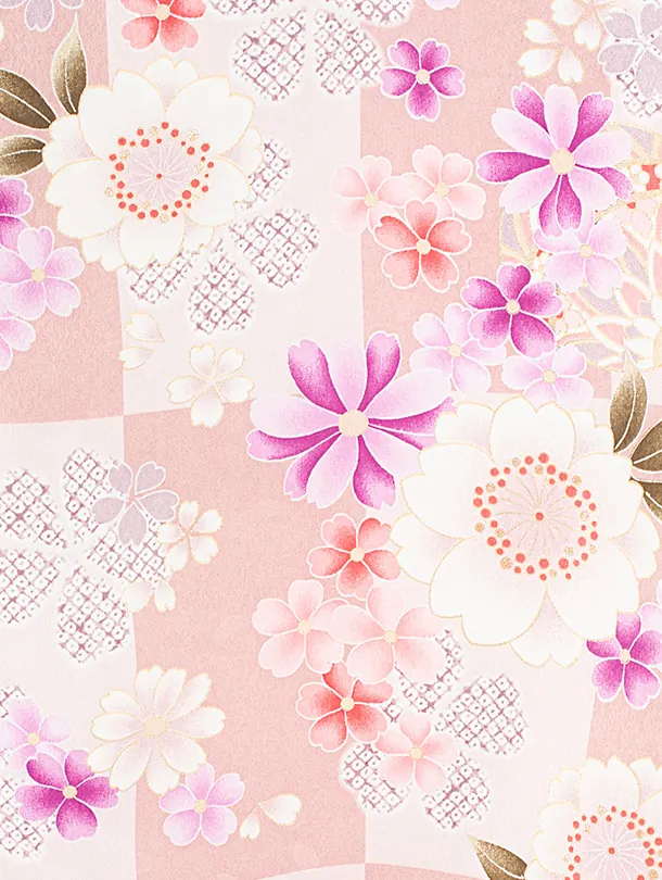 女児産着 お宮参りD0133 ピンクベージュ 桜 市松模様