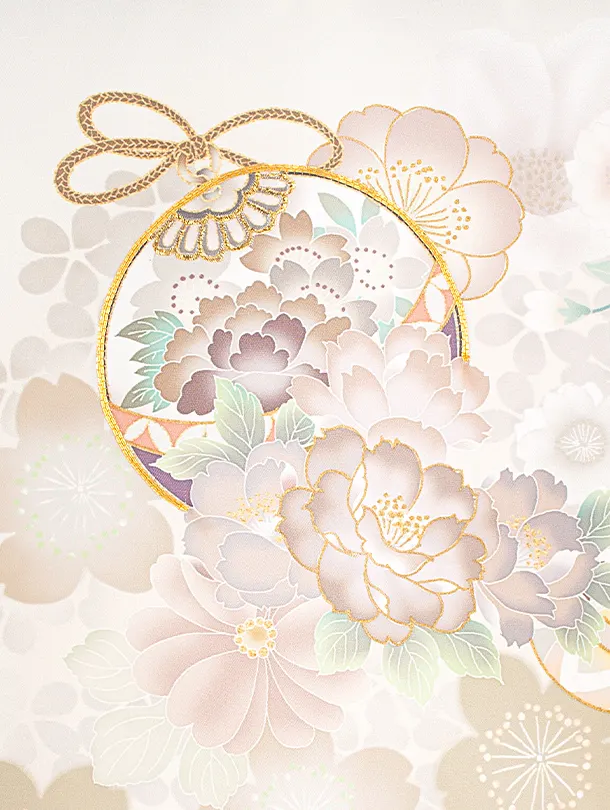 女児産着 お宮参りD0134 単衣 オフホワイト 鞠牡丹 桜