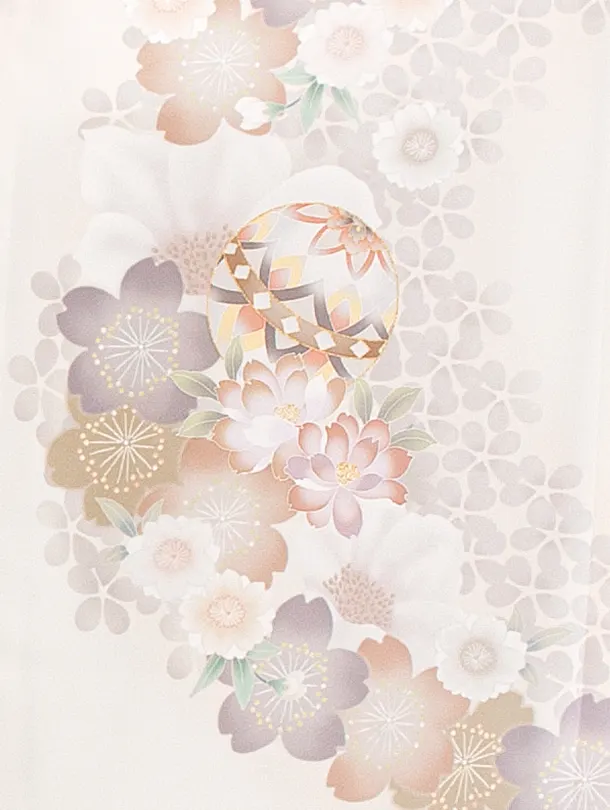 女児産着 お宮参りD0134 単衣 オフホワイト 鞠牡丹 桜