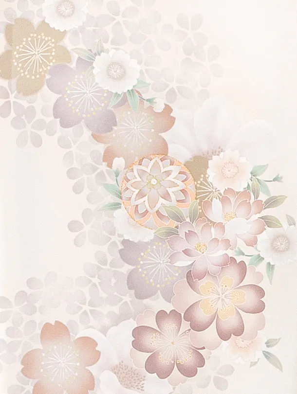 女児産着 お宮参りD0134 単衣 オフホワイト 鞠牡丹 桜