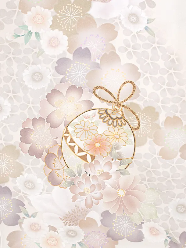 女児産着 お宮参りD0134 単衣 オフホワイト 鞠牡丹 桜