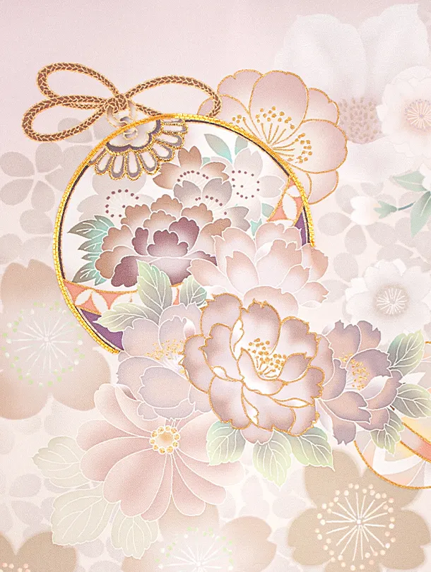 女児産着 お宮参りD0135 単衣 くすみピンク 鞠牡丹 桜