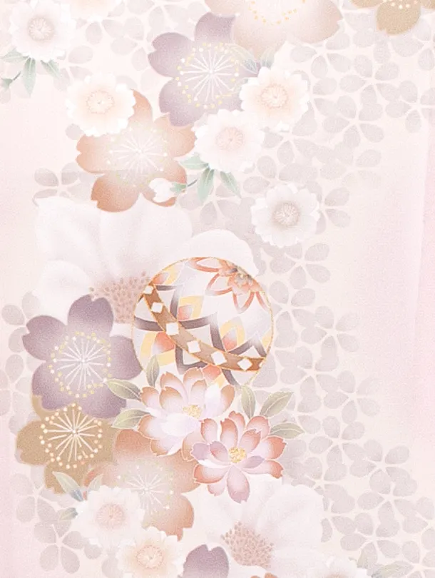 女児産着 お宮参りD0135 単衣 くすみピンク 鞠牡丹 桜