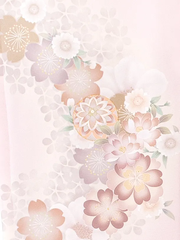 女児産着 お宮参りD0135 単衣 くすみピンク 鞠牡丹 桜