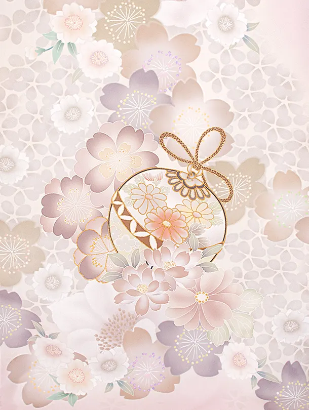 女児産着 お宮参りD0135 単衣 くすみピンク 鞠牡丹 桜