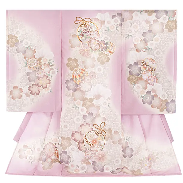 女児産着 お宮参りD0136 単衣 くすみラベンダー 鞠牡丹 桜