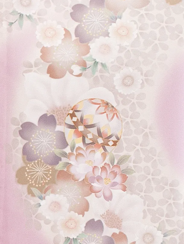 女児産着 お宮参りD0136 単衣 くすみラベンダー 鞠牡丹 桜