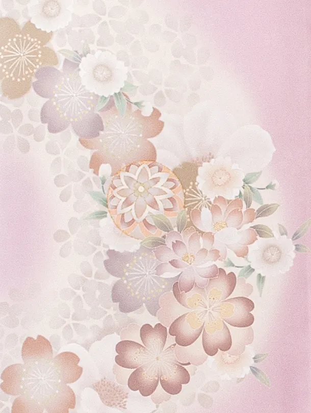 女児産着 お宮参りD0136 単衣 くすみラベンダー 鞠牡丹 桜