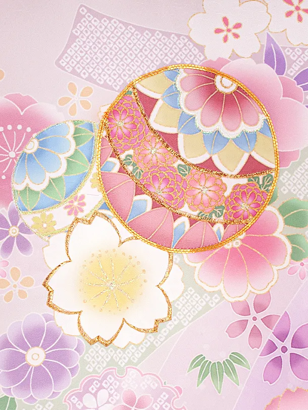 女児産着 お宮参りD0137 単衣 薄紫ピンク 鞠 のし 花