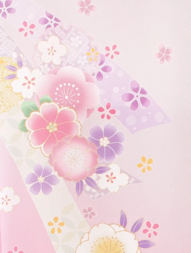 女児産着 お宮参りD0137 単衣 薄紫ピンク 鞠 のし 花