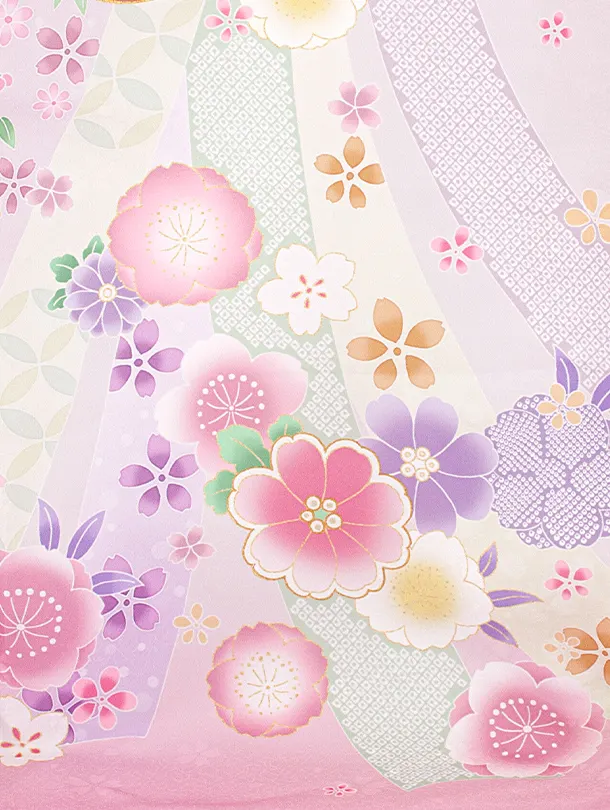 女児産着 お宮参りD0137 単衣 薄紫ピンク 鞠 のし 花