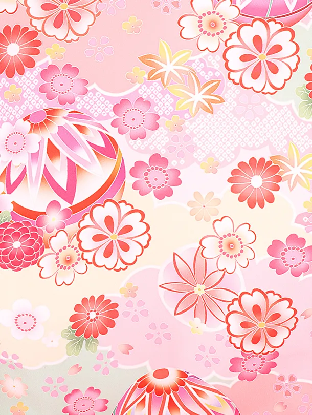 女児産着 お宮参りD0138 薄ピンク 鞠 雲取り 四季花