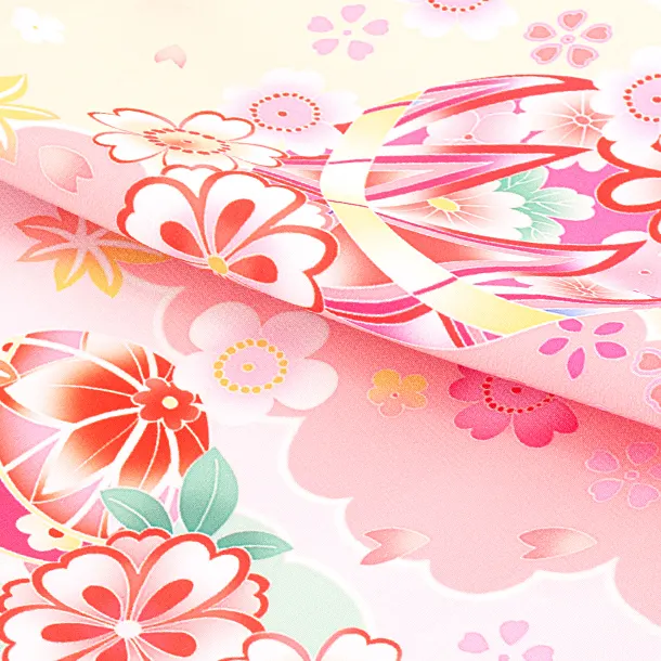 女児産着 お宮参りD0138 薄ピンク 鞠 雲取り 四季花