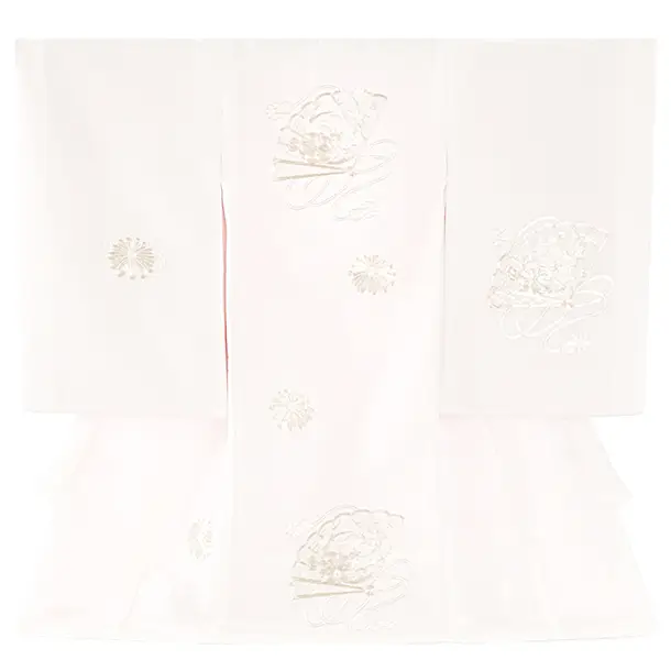 女児産着 お宮参りD0139 白 扇面 花 銀ししゅう