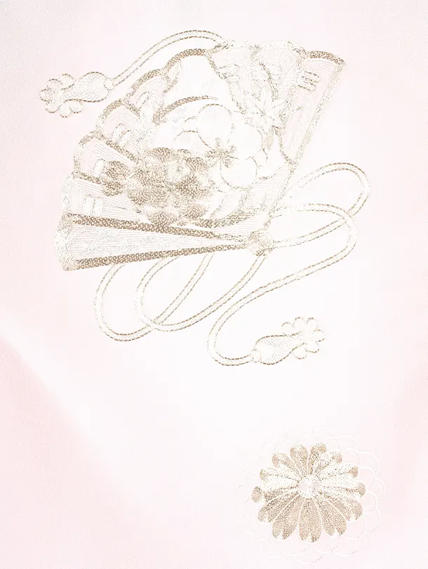 女児産着 お宮参りD0139 白 扇面 花 銀ししゅう