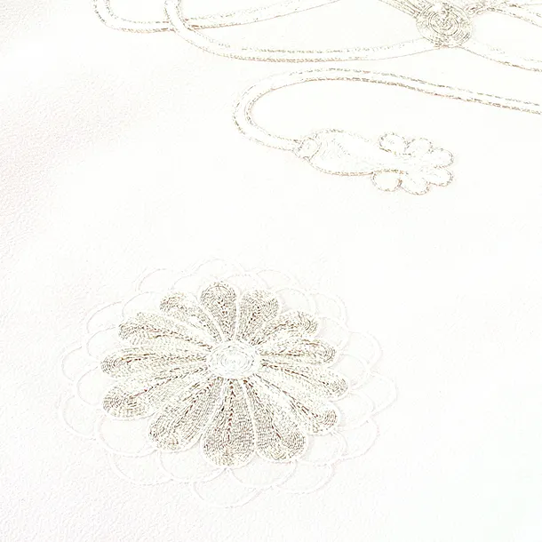 女児産着 お宮参りD0139 白 扇面 花 銀ししゅう