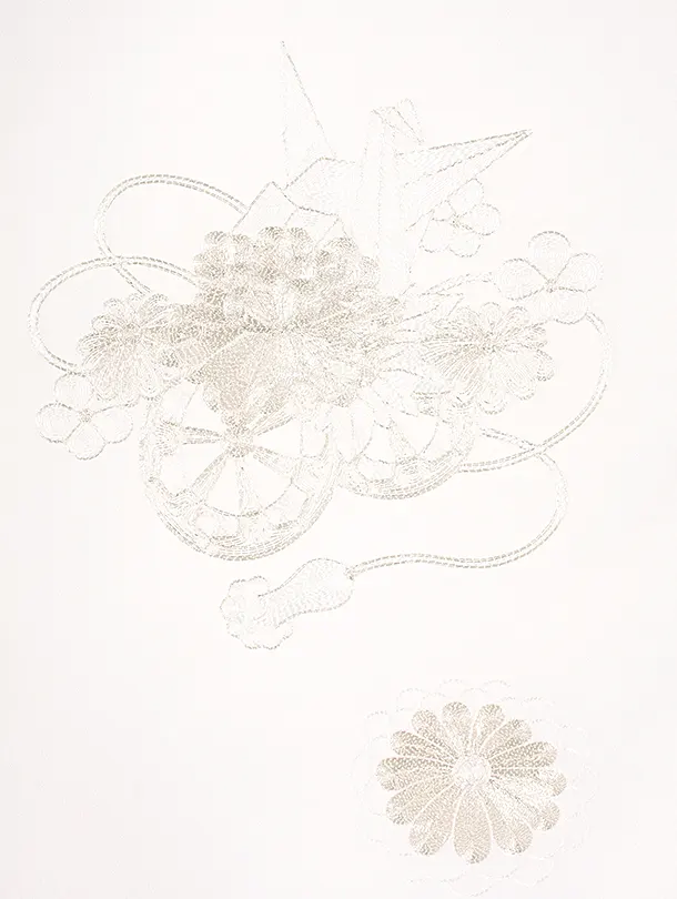 女児産着 お宮参りD0140 白 折鶴 花車 銀ししゅう