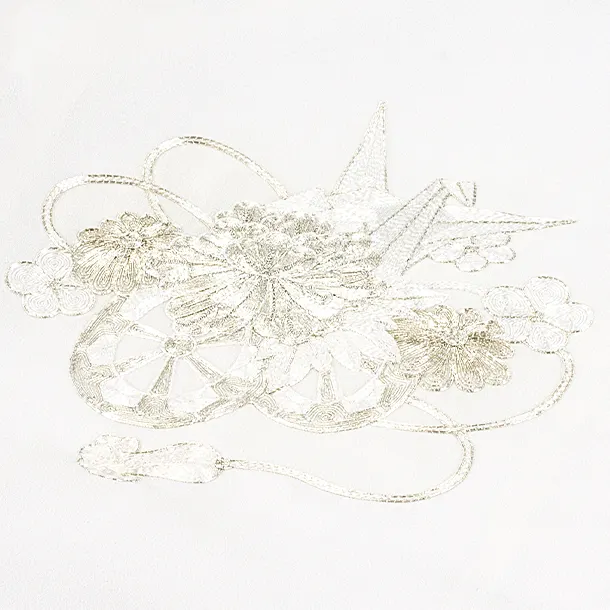 女児産着 お宮参りD0140 白 折鶴 花車 銀ししゅう