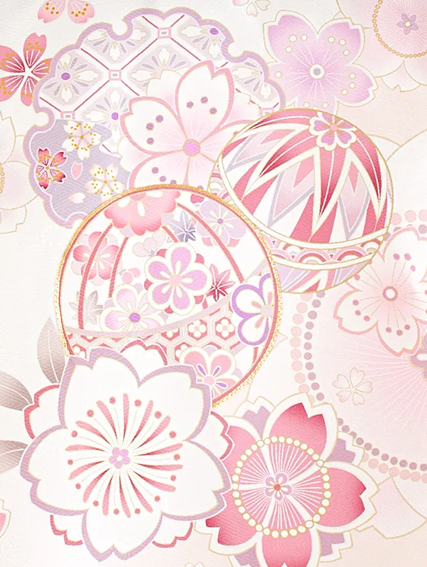 女児産着 お宮参りD0162 単衣 ベビーピンク/薄紫 八重桜 まり